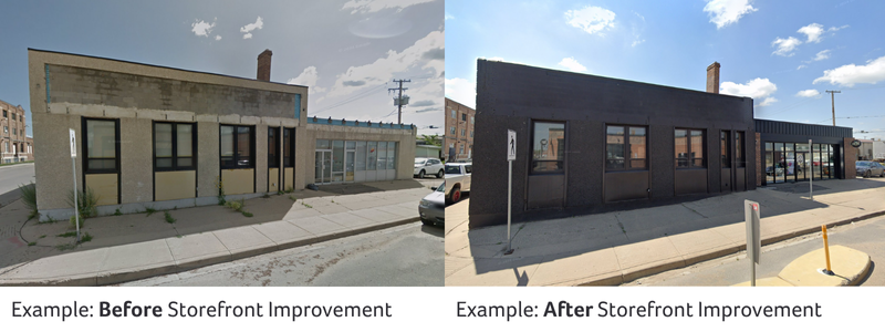 Images showing examples of a before and after of a Storefront Improvement.