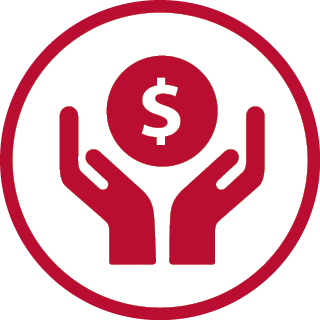 Icon of two hands holding a disc with a dollar symbol
