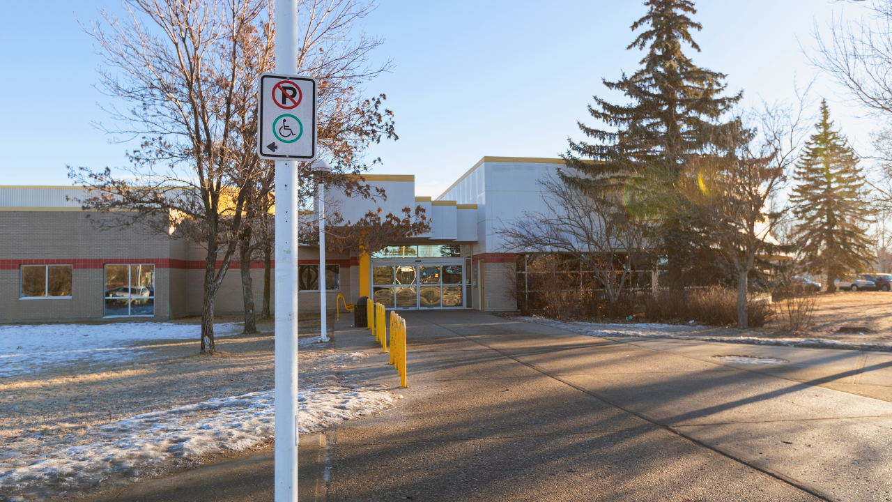 Sandra Schmirler Leisure Centre main entrance.